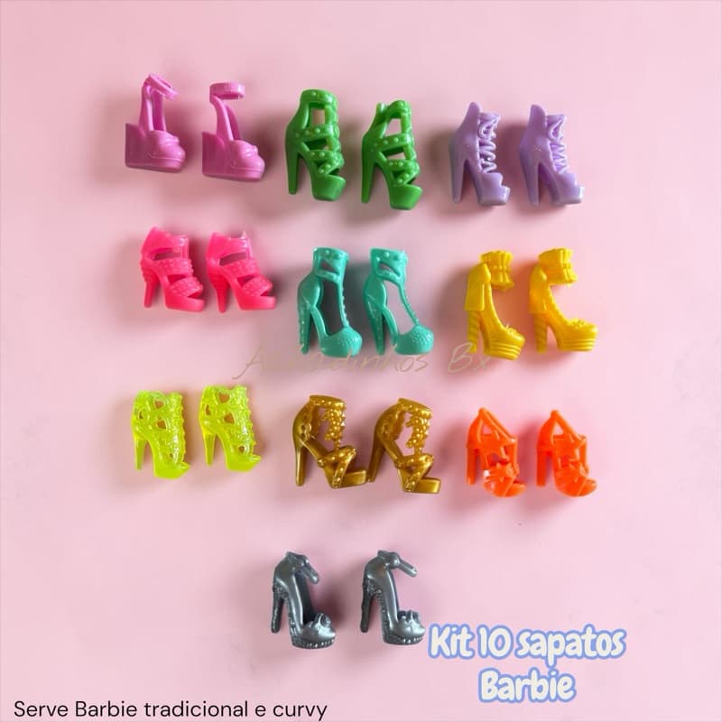 Kit 10 Sapatos Boneca 30cm nr 138  Tradicional & Curvy NR138 Saltos  boneca Sapatos boneca roupinhas boneca