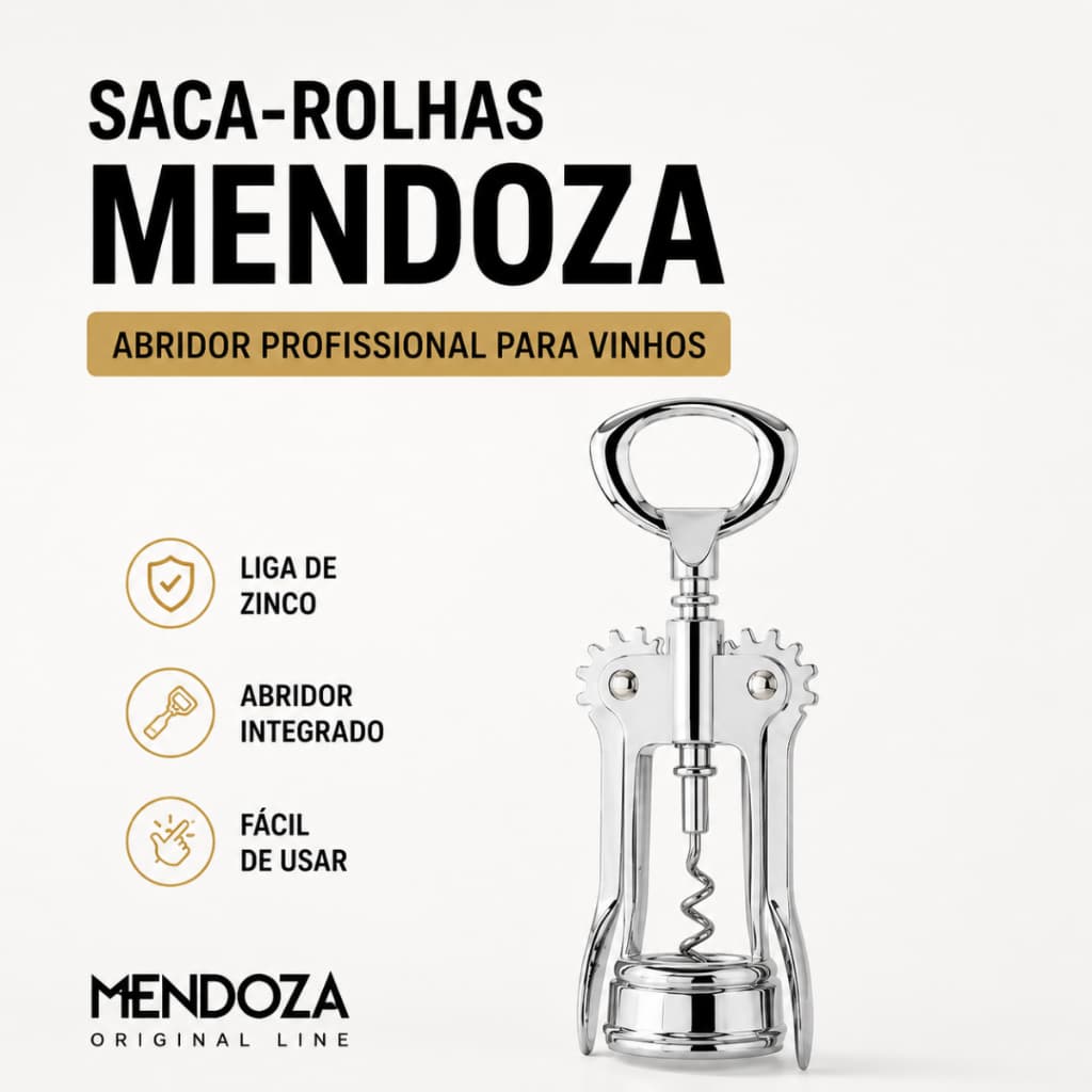Saca-Rolhas Profissional Tipo Borboleta Mendoza Liga de Zinco Cromado Abridor de Vinho 2 em 1 com Abridor de Garrafas