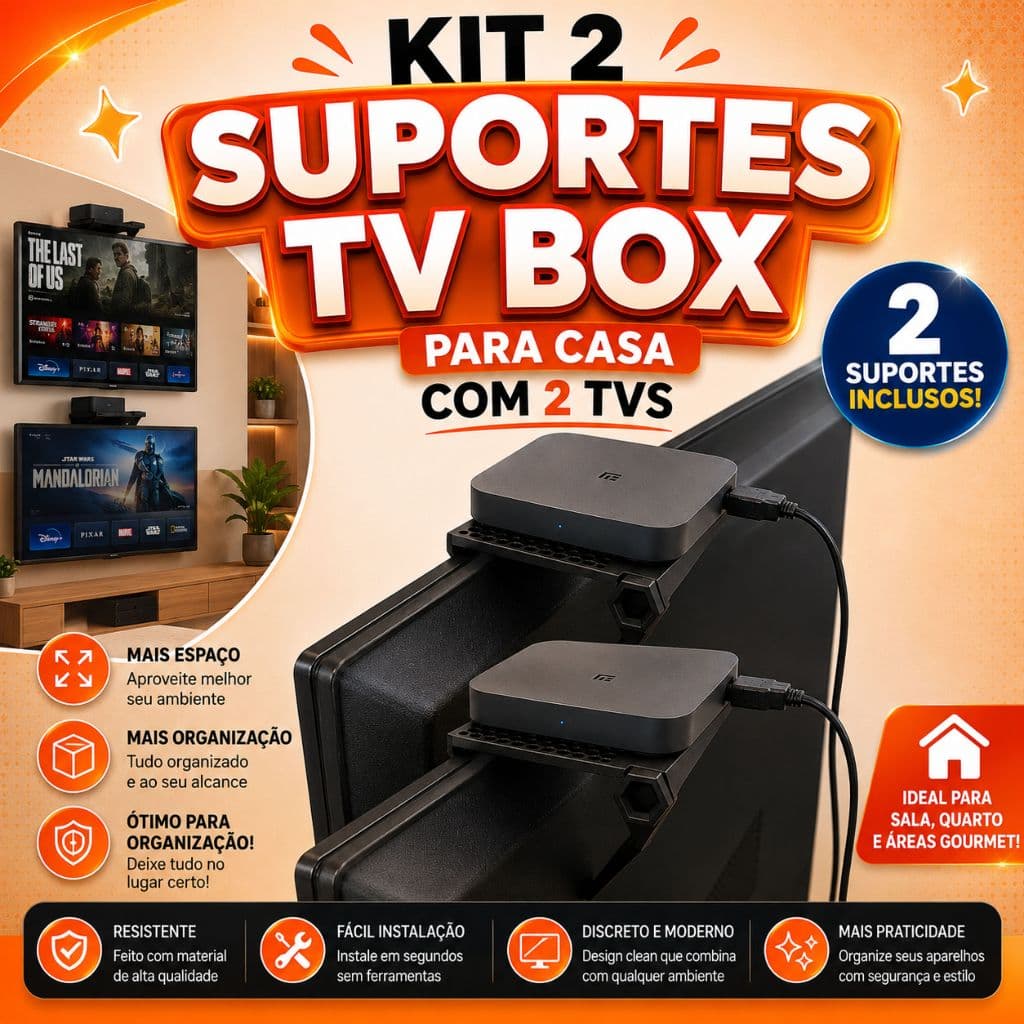 Kit 2 Suportes TV Box para Casa com 2 TVs, Objetos, Conversor, Aparelho, Suporte TV, Organização, Moderno ENVIO IMEDIATO