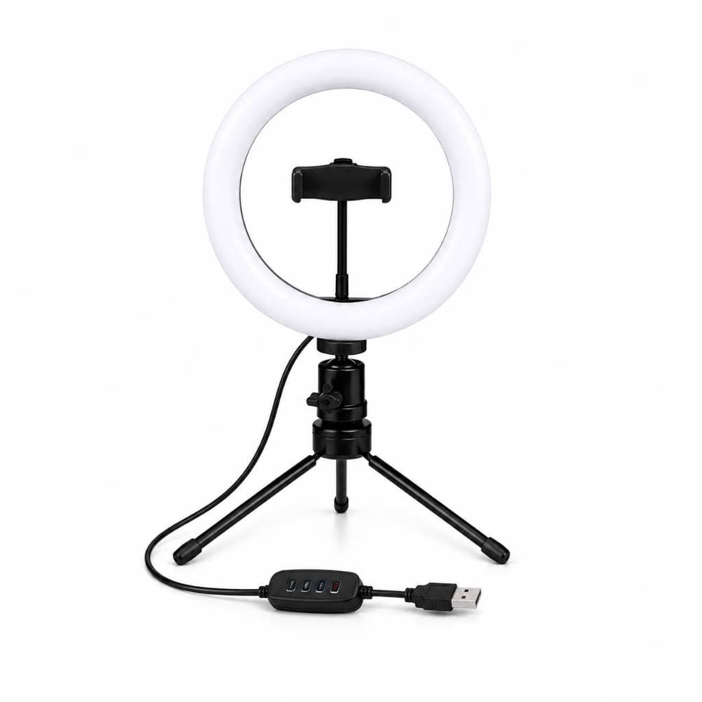 Ring Light 8 Polegadas LED com Tripé e Suporte para Celular USB para Live TikTok Vídeos