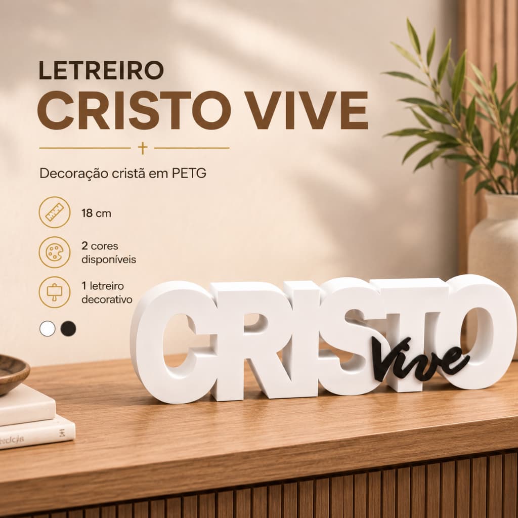 Letreiro Decorativo Cristo Vive 18cm Em PETG Decoração Cristã Mesa Prateleira