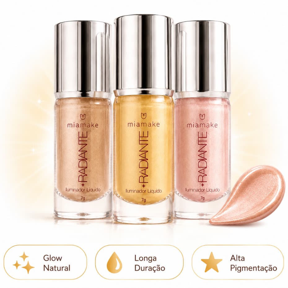 Iluminador Líquido Mia Make Glow Natural Iluminador Facial Brilho Intenso Longa Duração