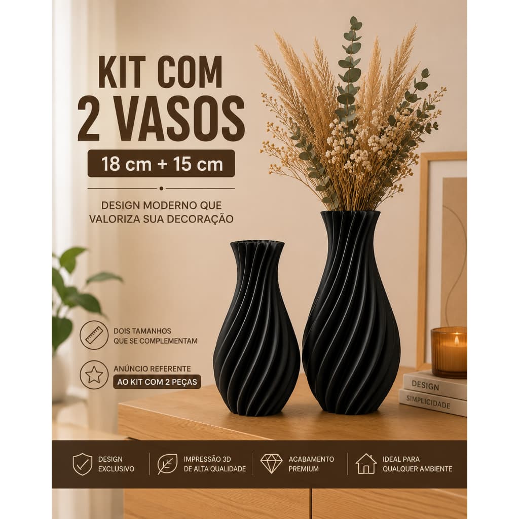 Kit 2 Vasos Decorativos Espiral Moderno Minimalista Decoração Ambiente Para Sala Luxo