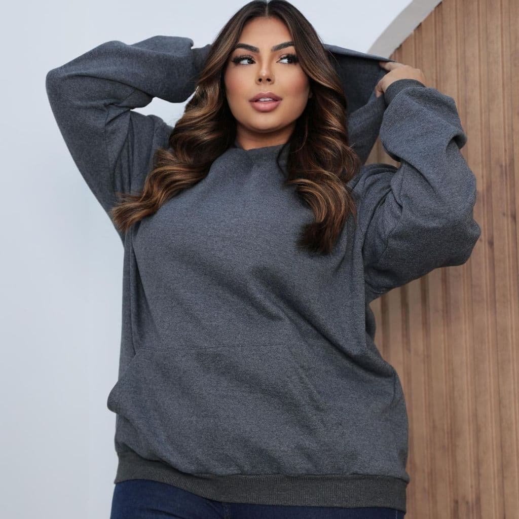 Blusa de Moletom Plus Size Bolso Canguro Capuz  G1 ao G3