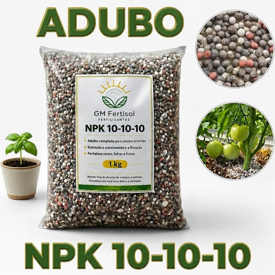 Adubo NPK 10-10-10 Fertilizante Granulado 1Kg Para Crescimento e Floração