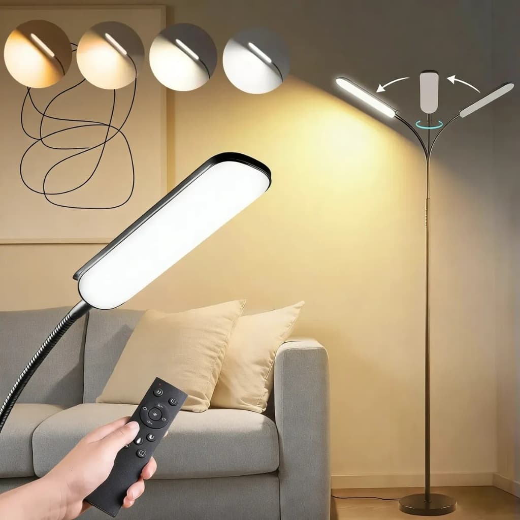 Abajur Chão Articulado 175cm Abs Moderno Controle Remoto e Touch Controle Remoto via App 110V Para Sala Quarto