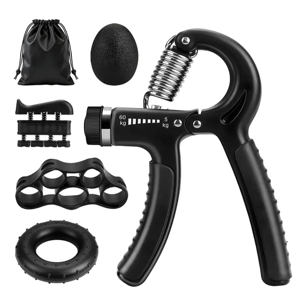 Kit 5 Hand Grip Preto Punho Fisioterapia Mãos Antebraço