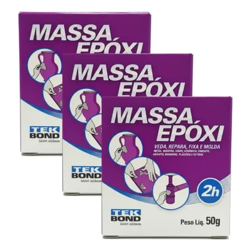 Kit 3 Massas Epóxi Tekbond 50g – Veda, Repara, Fixa e Molda
