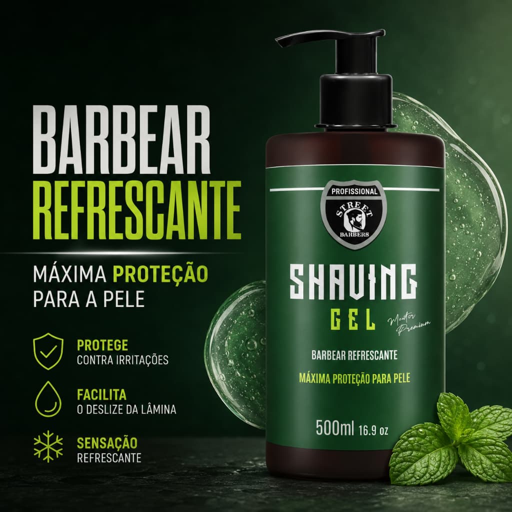 Shaving Gel Barbear Refrescante Máxima Proteção para Pele Street Barbers