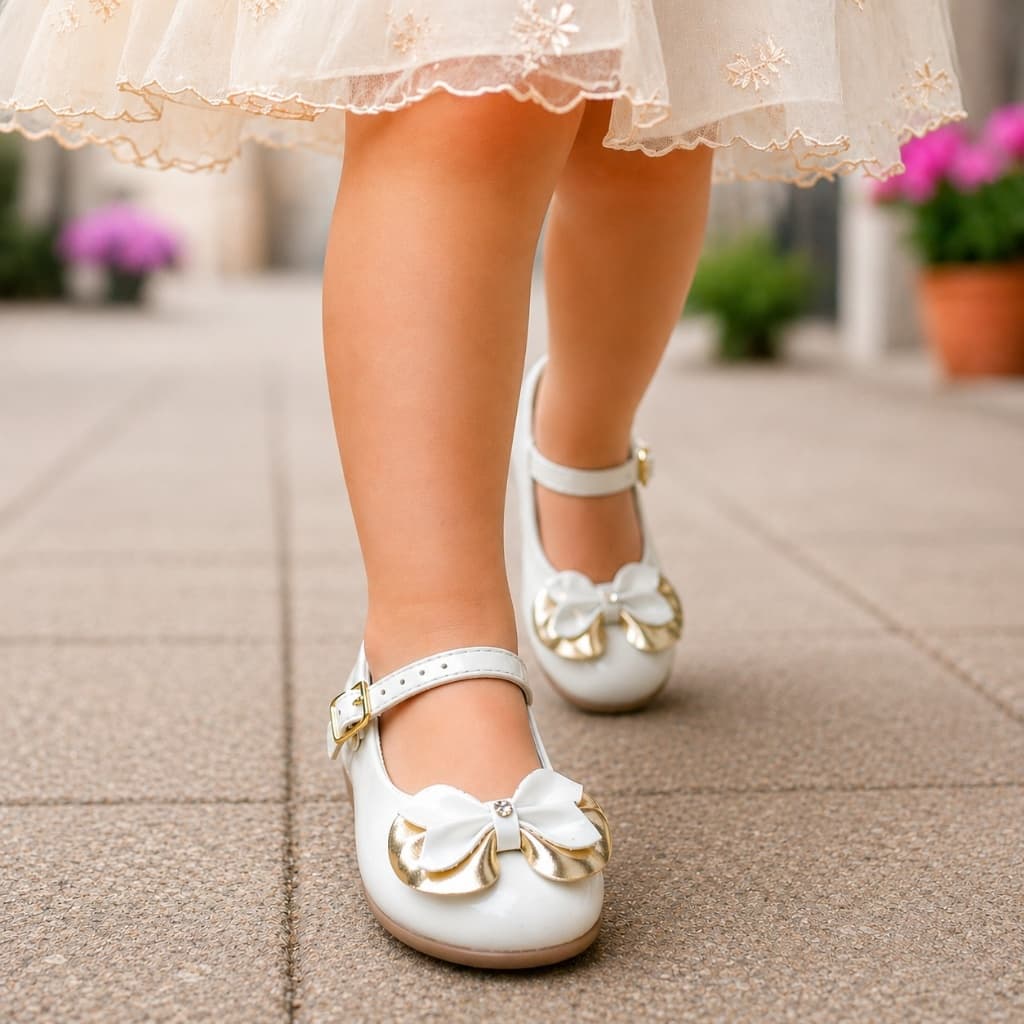 Sapatilha Branca Infantil Com Laço Luxuoso Sapatinho Batizado Casamento N° 20 ao 27