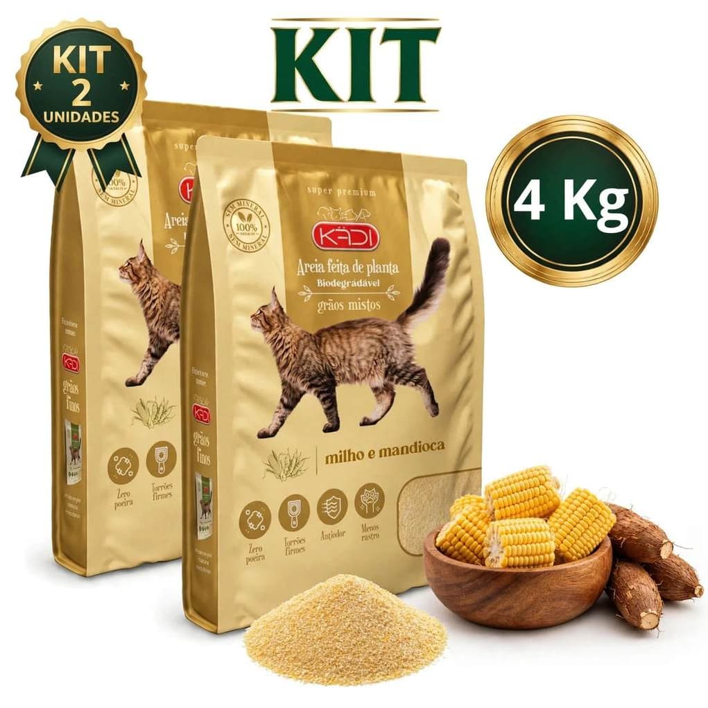 Kit 2 Areia Mandioca E Milho Biodegradável Grãos Mistos Gatos Sanitária Higiênica Kadi 2kg