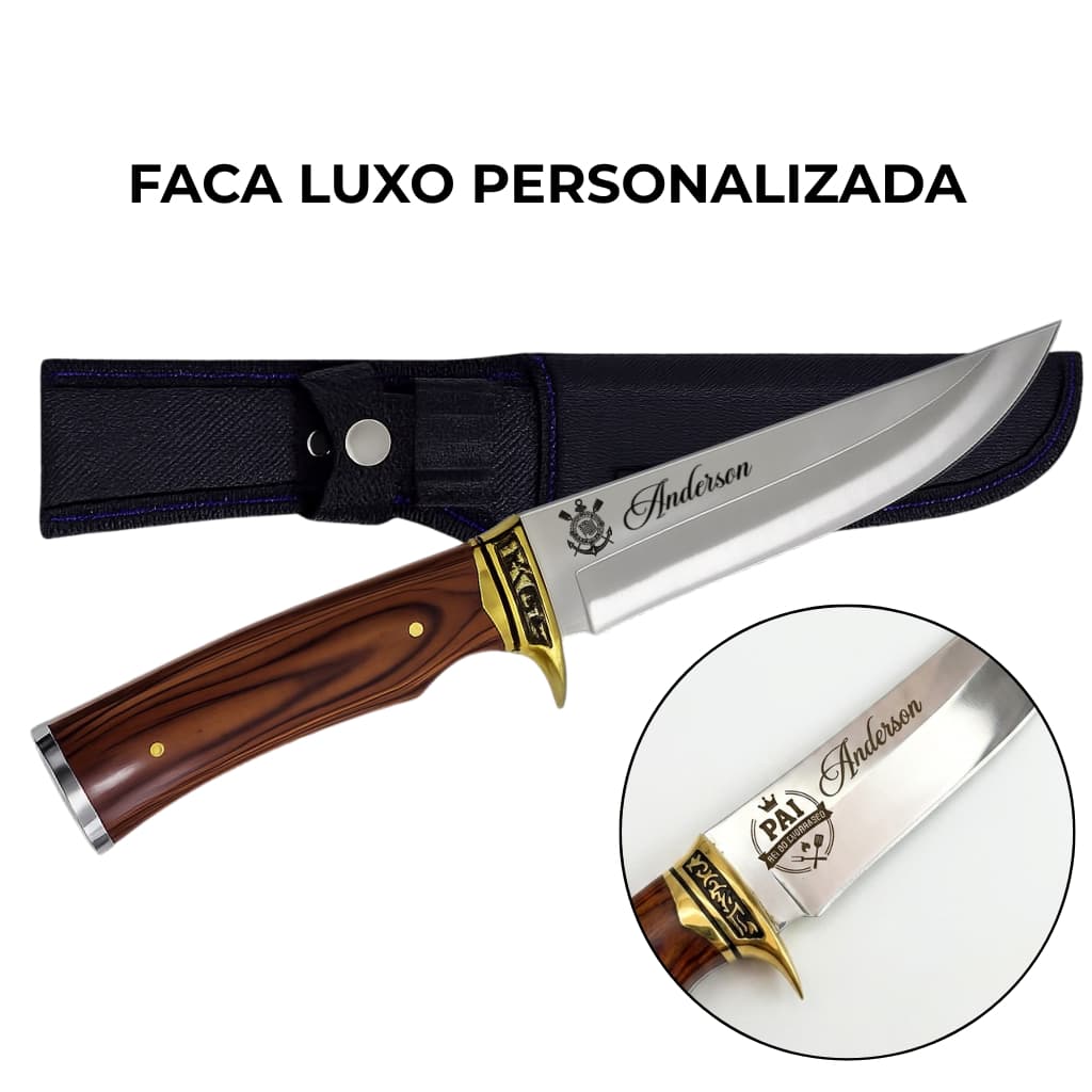 Faca De Luxo Personalizada Churrasco com seu Nome Logo Time Brasão