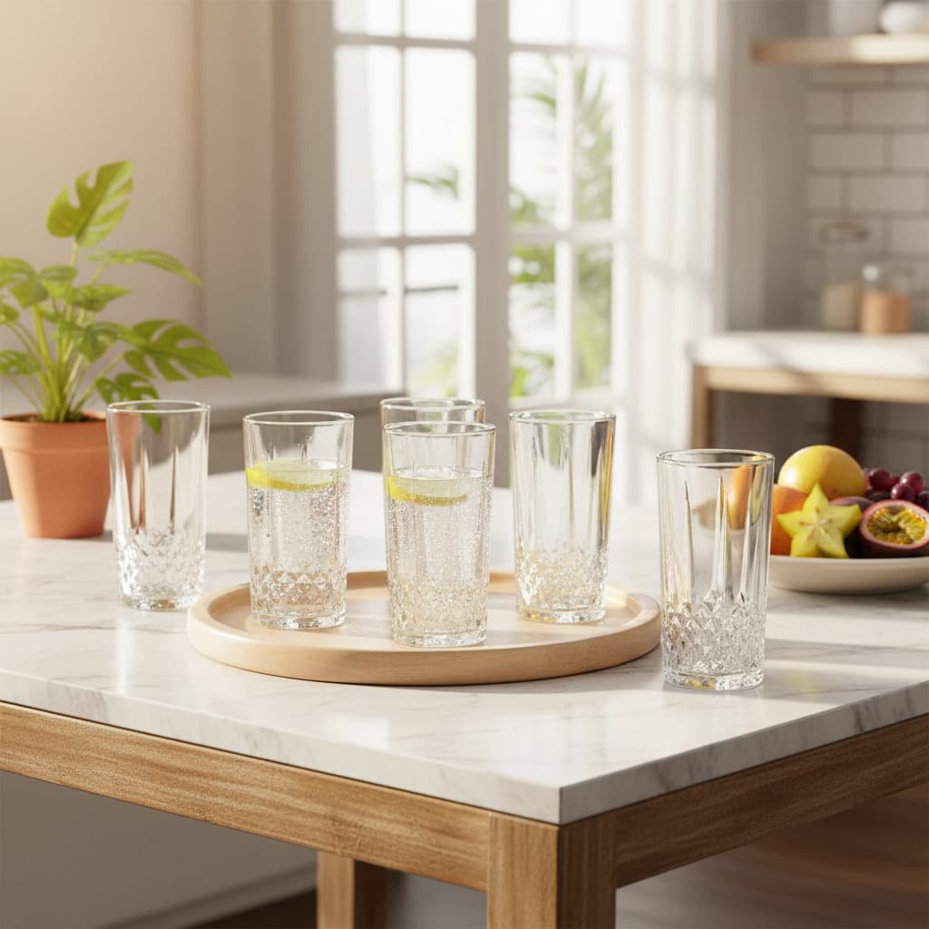 Conjunto 6 Copos de Vidro Lily 280ml – Jogo de Copos Elegantes para Água, Suco e Refrigerante