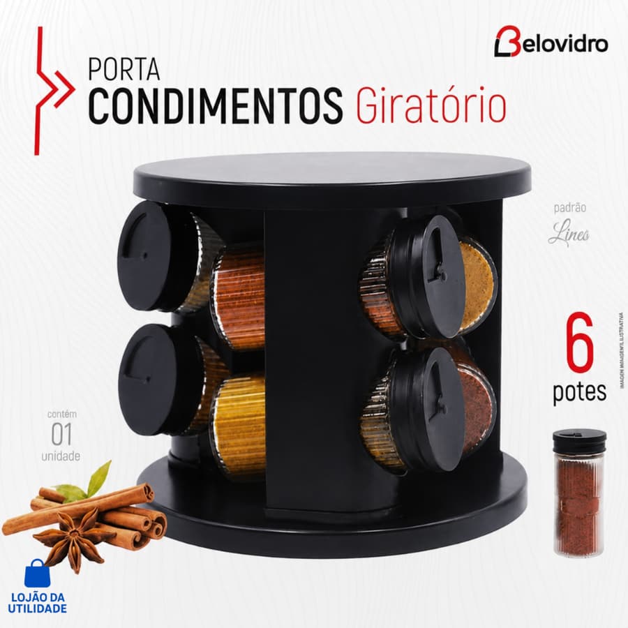 porta tempero giratório 6 porte belovidro