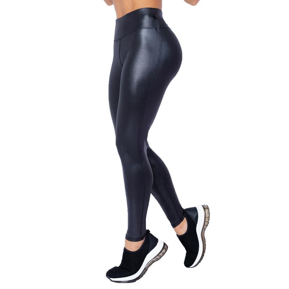 Calça Legging Cirre Cintura Alta Brilho Molhado Couro Lycra
