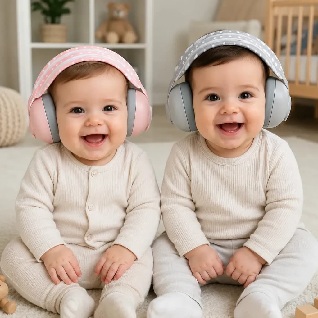 Fone Abafador de Ruído para Bebes (Cinza) - protege o ouvido do bebê em ambientes com sons altos