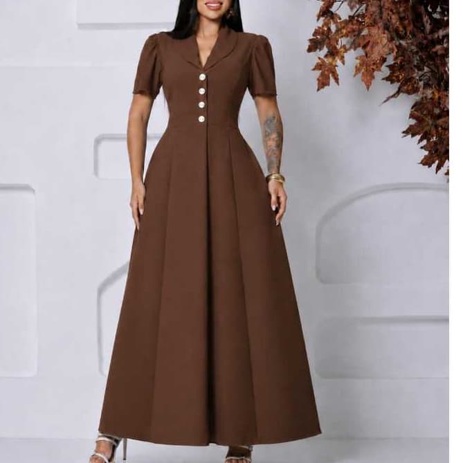 Vestido Longo Femimino Elegante Manga Bufante Botões Moda Evangelica Casual Social