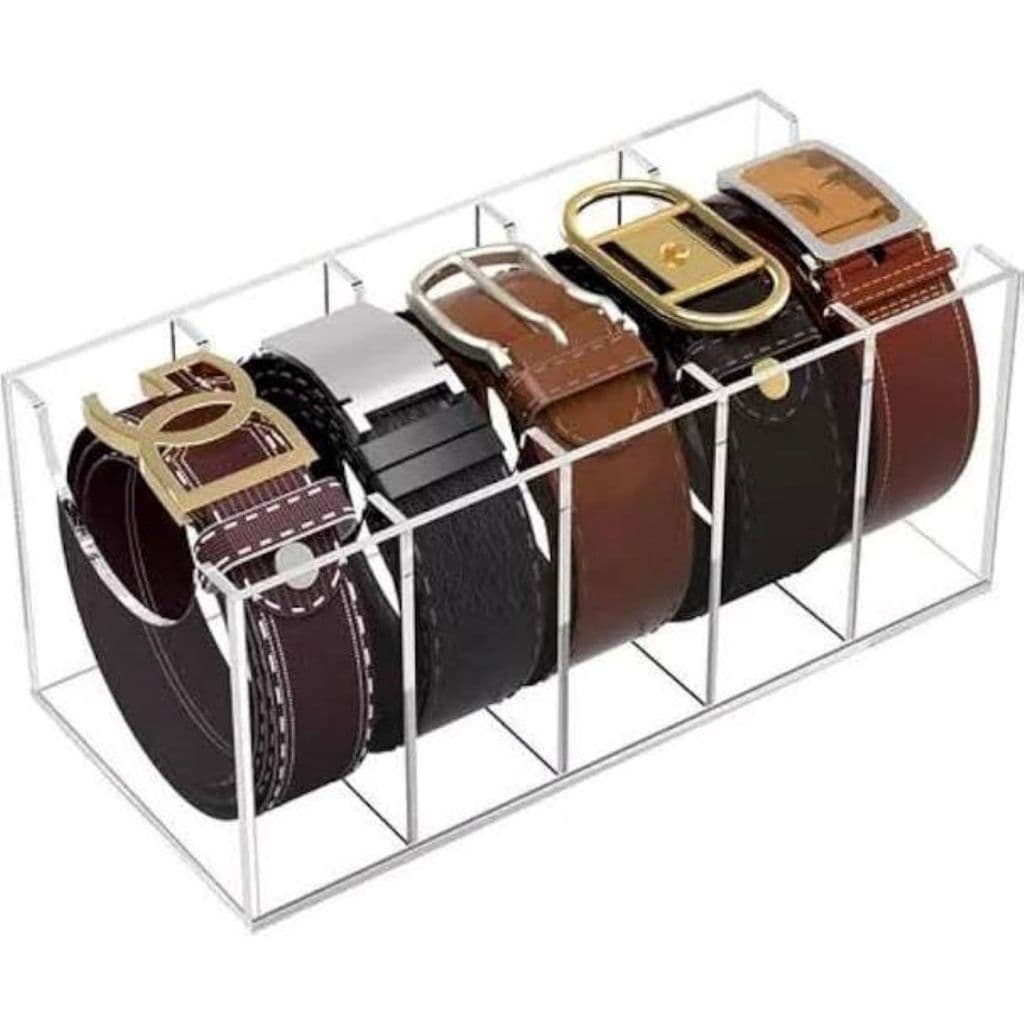 Organizador de Cintos em Acrilico Transparente 5 Compartimentos Expositor Closet Guarda Roupa Premium