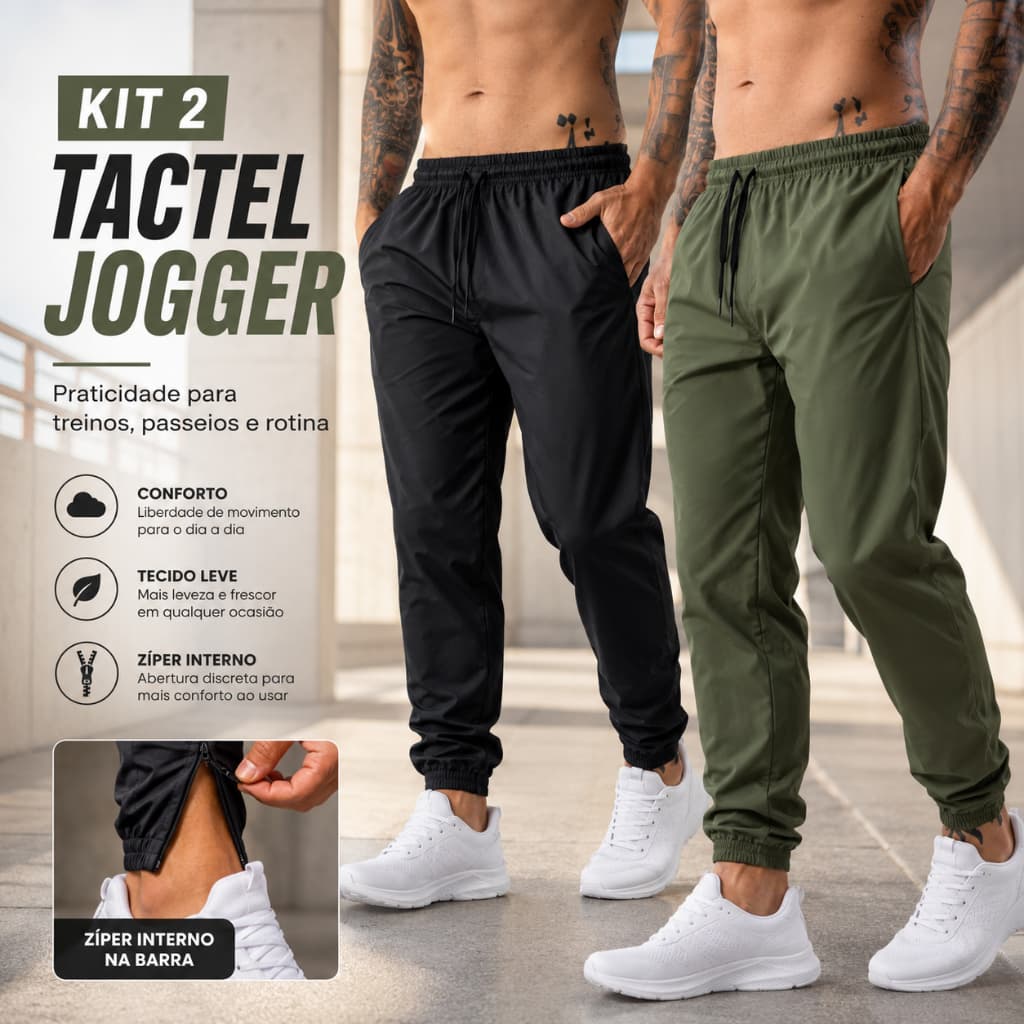 Kit 2 Calça Masculina Tactel Jogger Esportiva Academia Treino Com Elastano E Zíper Na Barra