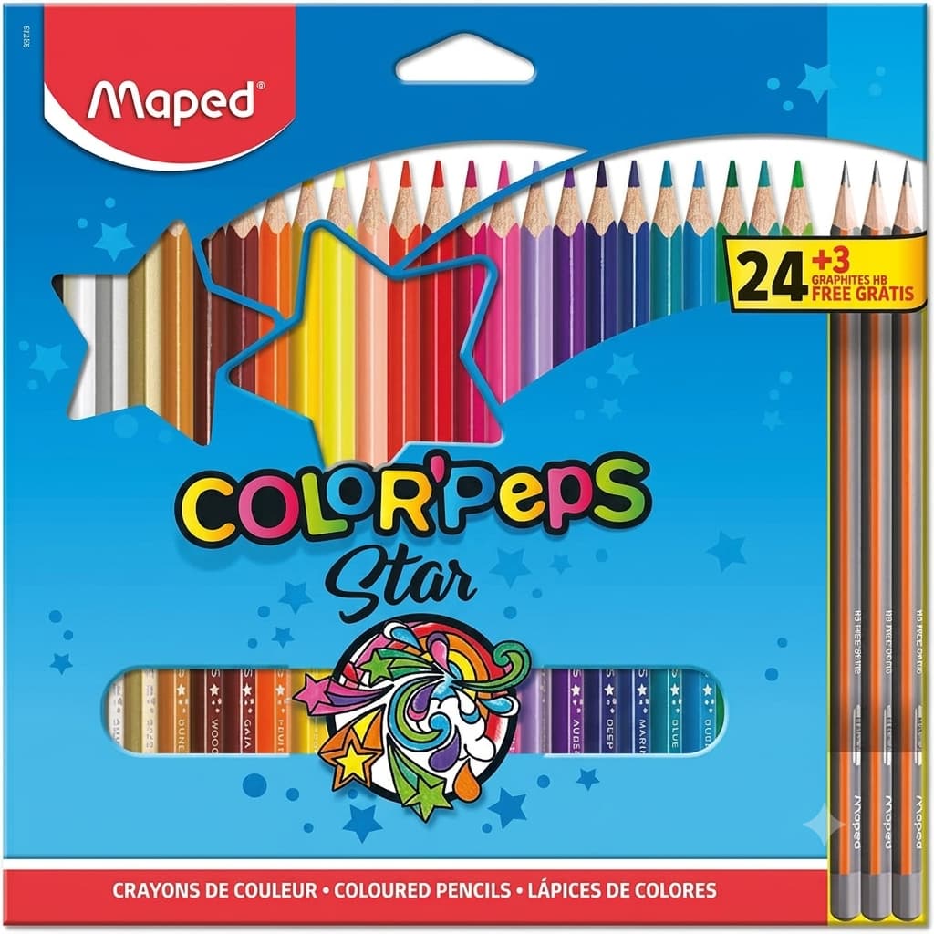 LAPIS DE COR 24 CORES + 3 LAPIS PRETO HB MAPED COLORPEPS