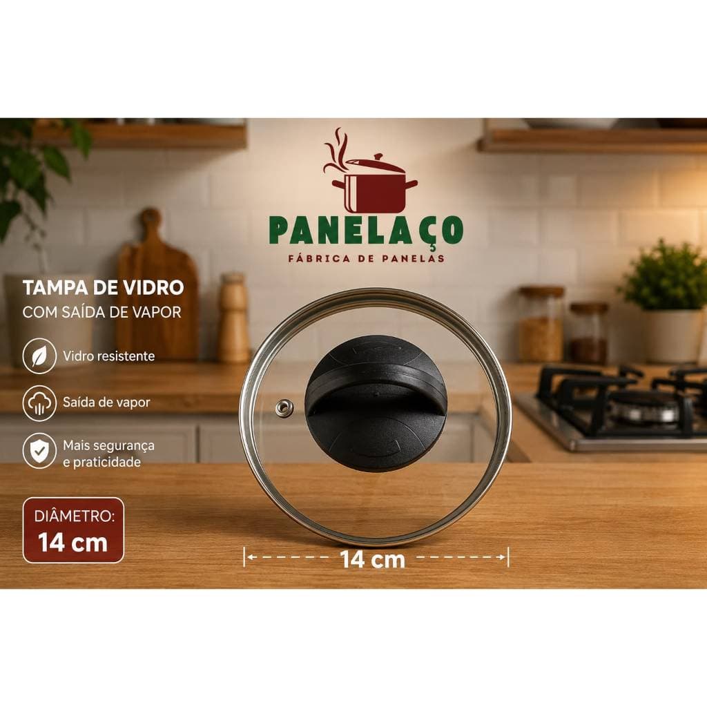 Tampa de Vidro Temperado  14cm com Puxador para Panelas e Fervedor
