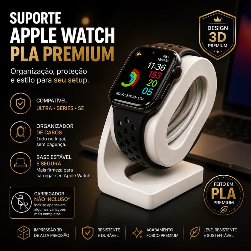 Base De Carregamento Suporte Apple Watch PLA Premium Organizador de Cabo Base Estável Compatível Ultra Series SE Relogio