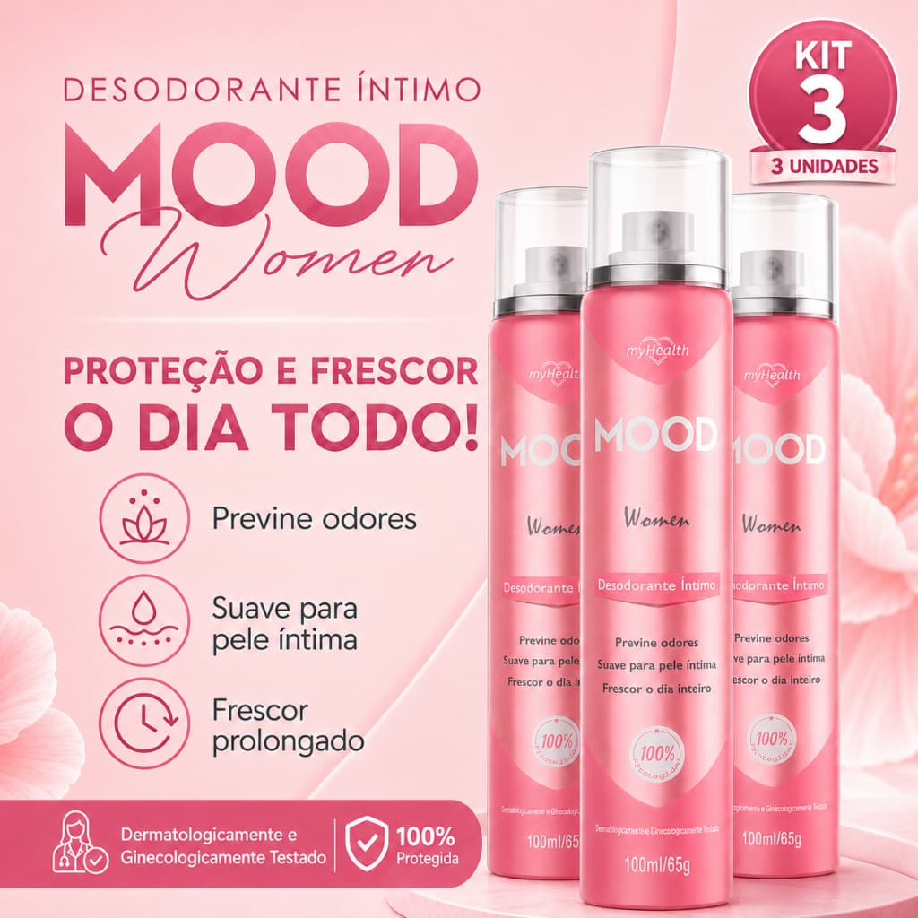Desodorante Intimo Feminino Kit 3 Jato Seco My Health Mood 100ml Anti Odor Sem Alcool Pele Sensivel