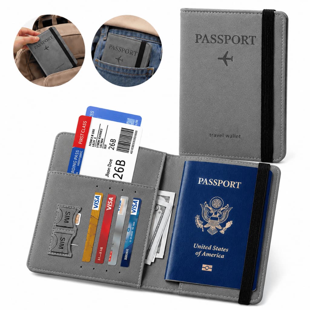 Porta Passaporte Carteira Viagem Porta Documentos Cartões Couro PU