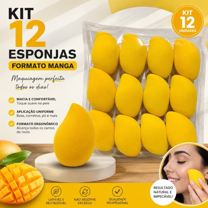 Kit 12 Esponjas De Maquiagem Formato Manga Macias Para Base Corretivo Pó Mini Atacado