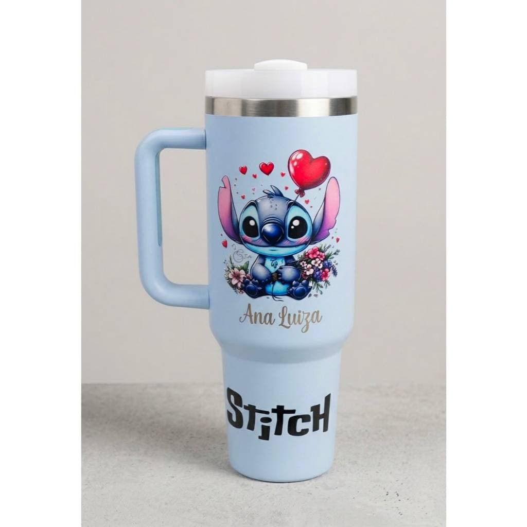 Copo Térmico Stitch 1200ml Personalizado com Nome | Aço Inox Parede Dupla