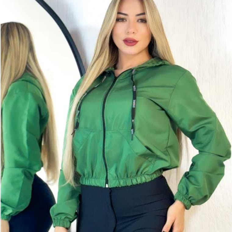 Jaqueta Corta Vento Blusa feminina  Com Capuz e Bolso