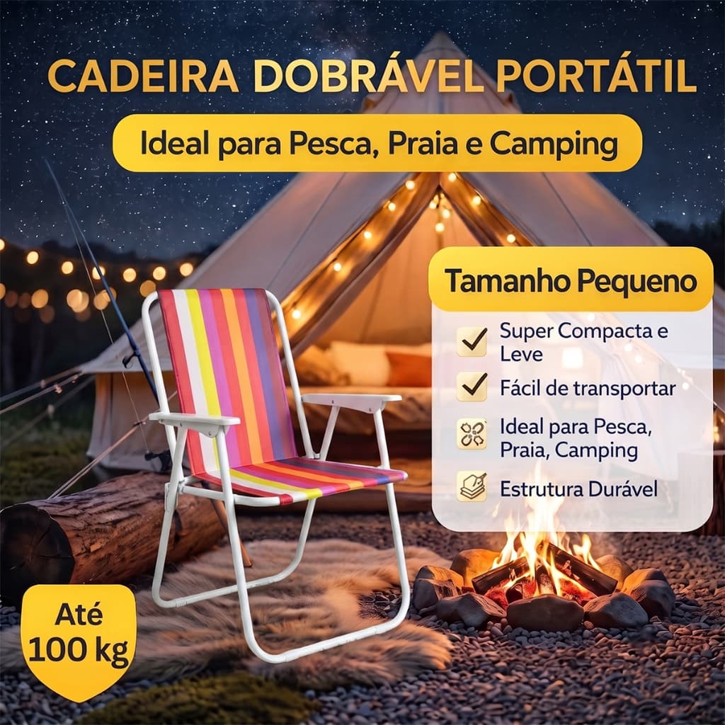 Cadeira Dobrável Para Camping Estrutura Reforçada Leve Praia Piscina Camping Lazer