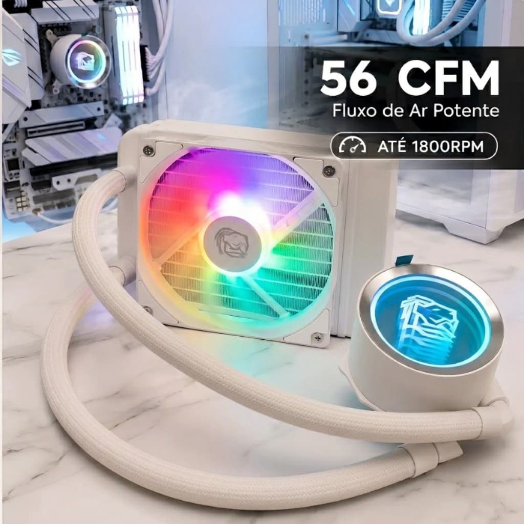 Water Cooler Gamer 120mm Branco RGB Universal Intel AMD CPU Processador PC Gamer