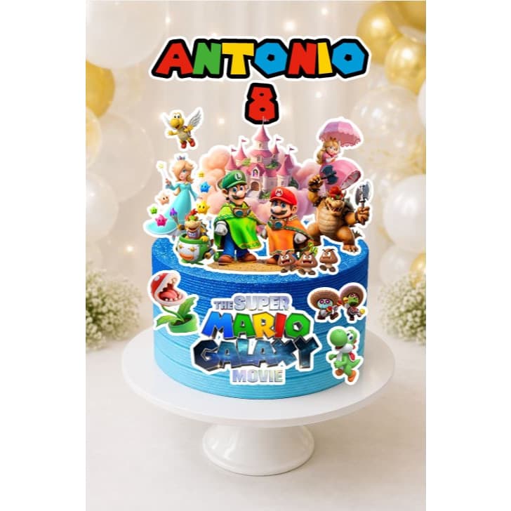 Topper topo de bolo super mario galaxy Personalizado c/ nome e idade