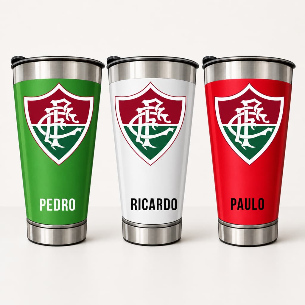 Copo Térmico Inox 473ml Personalizado Fluminense – Nome + Escudo | Presente Dia dos Pais