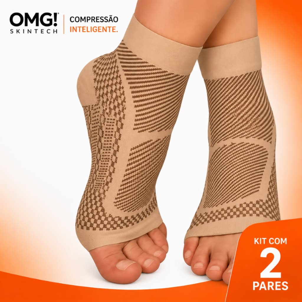 Kit 2 PARES Meias Compressão Inteligente Fascite Plantar Esporão Dor no Calcanhar OMG! Skintech
