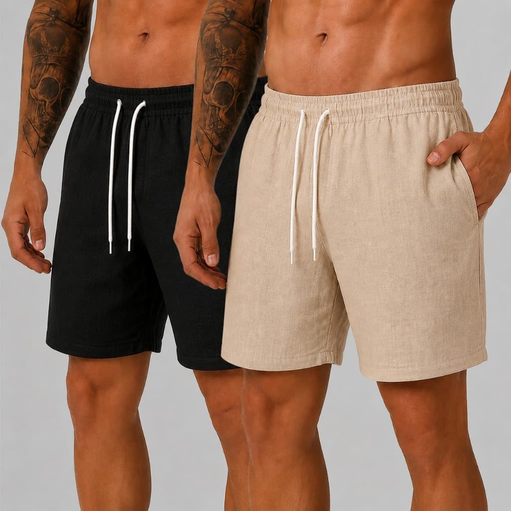 Kit 2 Short Bermuda Masculino Linho Mauricinho Com Bolsos Lateral Premium Conforto