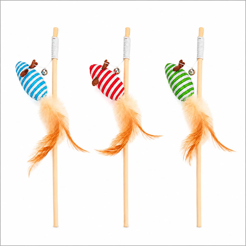 Brinquedo Varinha para Gatos Rato Sisal com Guizo e Penas Its Pet Interativa - Cores: Sortidas