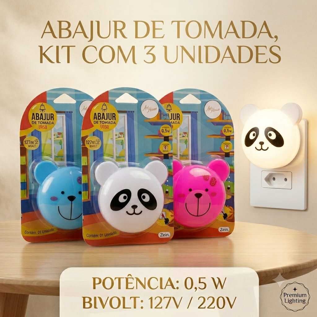 kit 3Luminárias LED de Luz Suave de Tomada.4 modelos. Leitura Noite Criança Mini Abajur Bivolt Quarto Escritório Sala