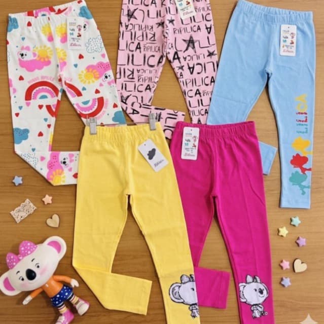 Kit 3 Calças Infantil Leggings Menina Cotton Algodão Tamanhos 2 a 12 anos Estampadas e Lisas