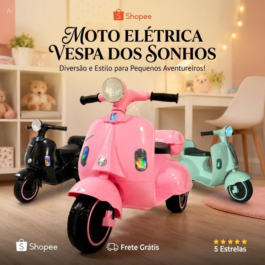Scooter Triciclo Elétrica 6v Infantil Rosa/Azul Veiculo Motorizado Diversão Garantida