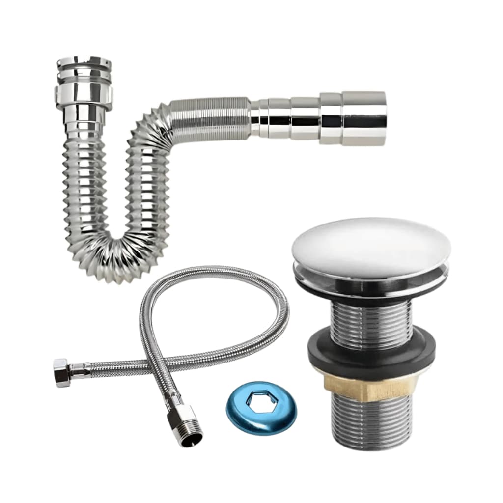 Kit Lavabo Válvula Click Metal + Sifão + Engate Inox 60cm