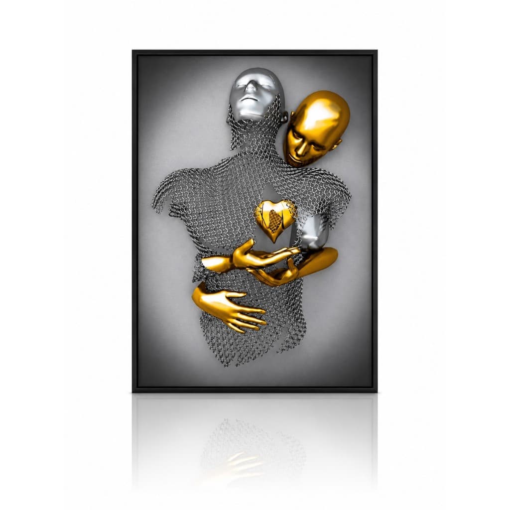 Quadro Decorativo Grande Arte Casal apaixonado metálico dourado Decoração moderna gold Sala Hall