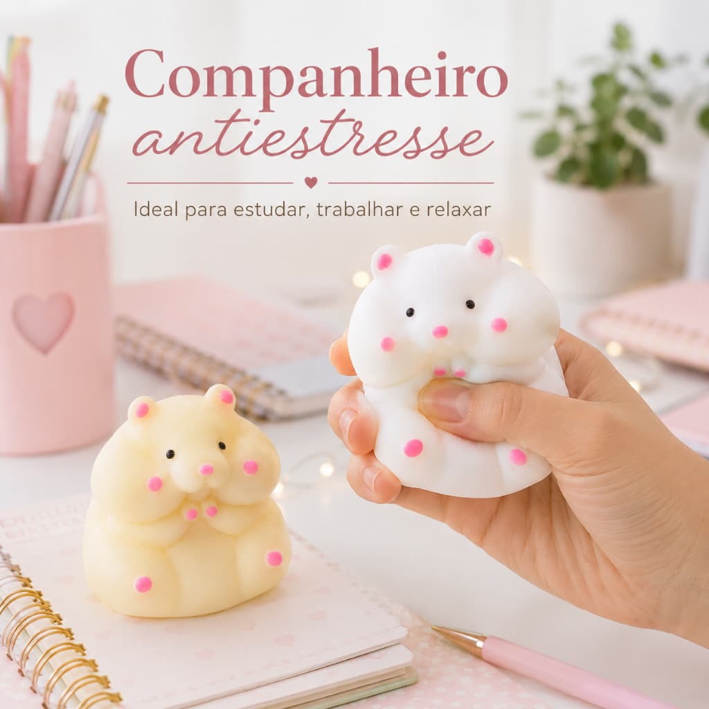 Taba Squishy Hamster Fofo Antiestresse Macio de Apertar com Retorno Lento Branco ou Amarelo