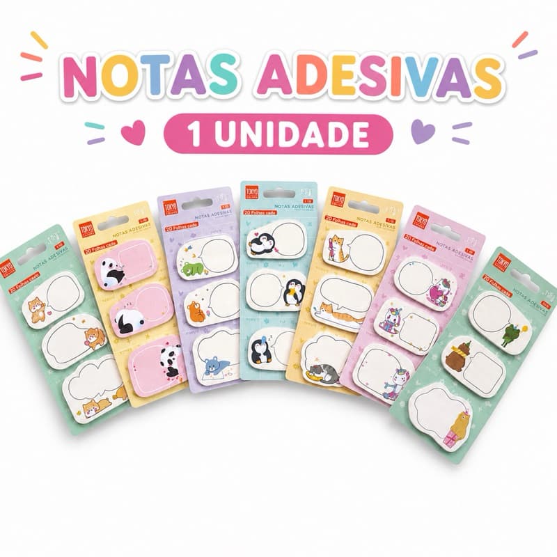 Bloco de Notas Adesivas Sticky Notes Tokyo Colors 3 Blocos 20 Folhas Cada