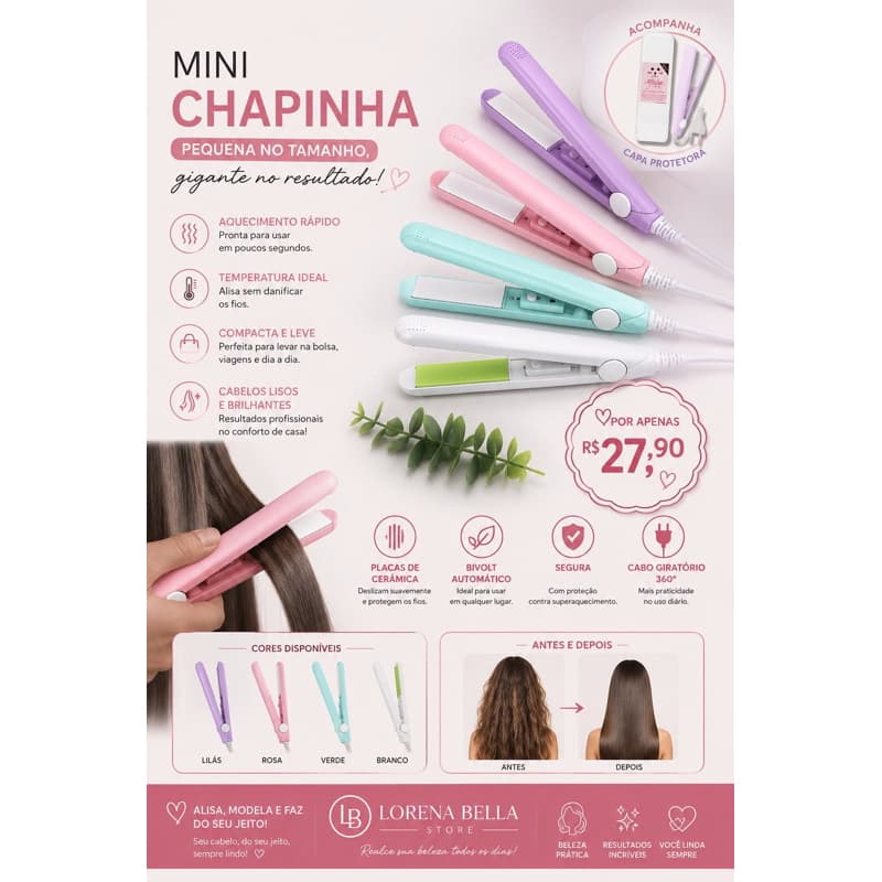 Mini Chapinha Bivolt Portátil Artesanato Prancha Babyliss Premium