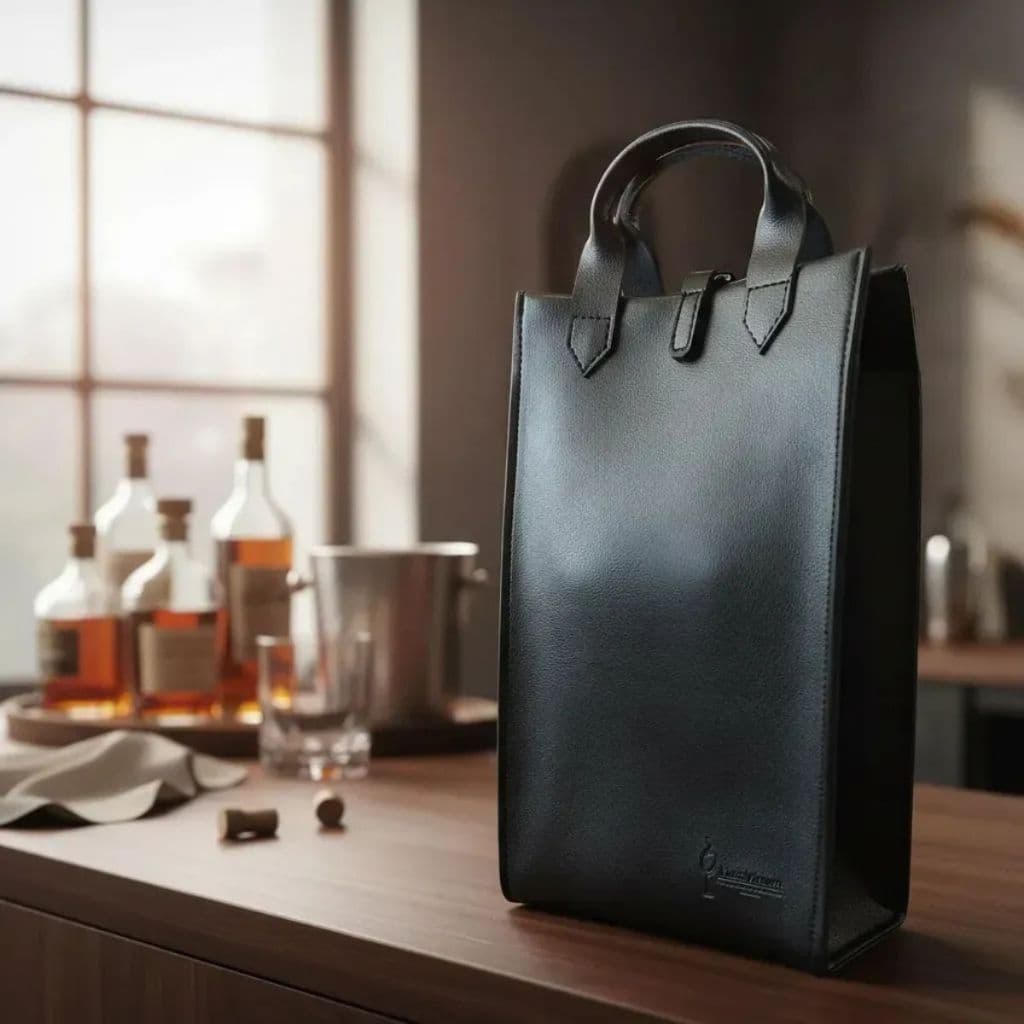 Porta Vinho Couro Lusovinum 2 Garrafas Preto Elegante