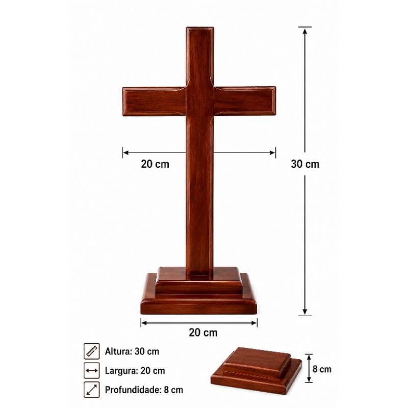 Cruz de Madeira Maciça em Pinus – Verniz Mogno – 30 x 20 cm