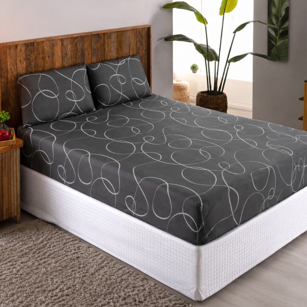 Lençol King 3 Peças Estampado Micropercal 400 Fios Acetinado