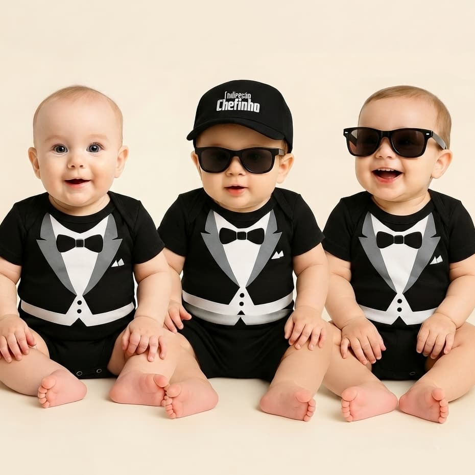 Body Bebê Infantil Mêsversário Temático Poderoso Chefinho Para Menino Body Terno 100% Algodão Super Confortável
